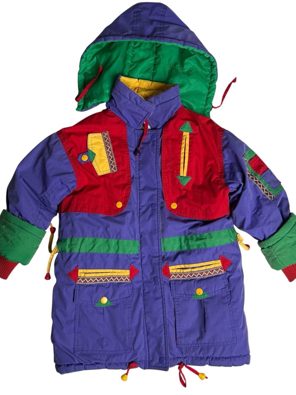Vintage Color Block 80s 90s Youth Medium Ski Jacket Adjustable Sleeve Grows Coat